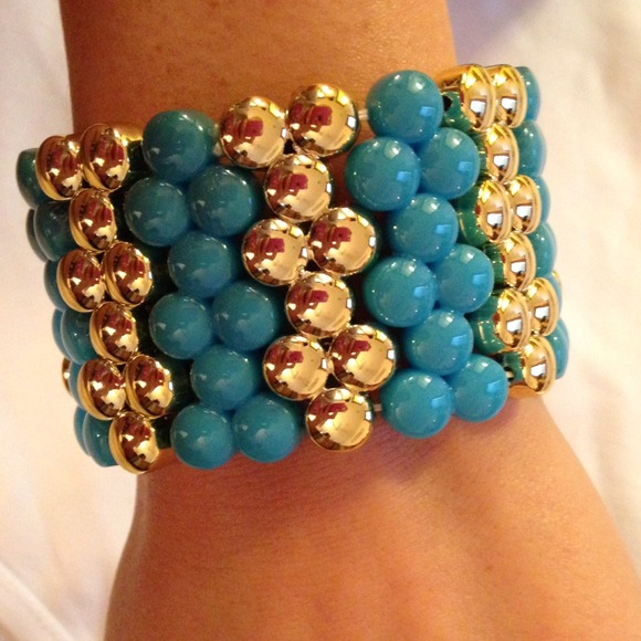 aqua blue and gold chunky statement bracelet - Picture 3 of 4