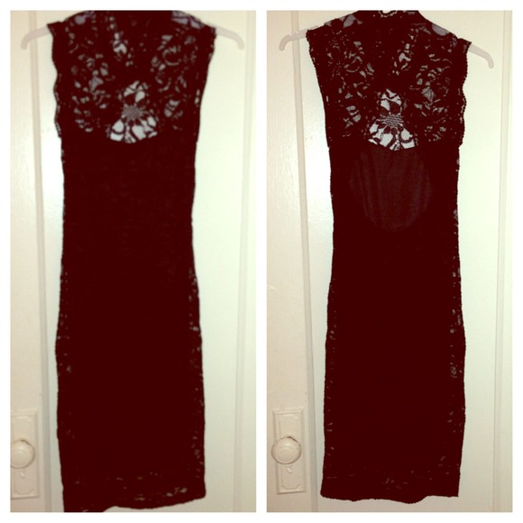 Black lace dress with back opening