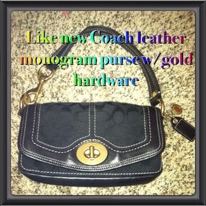 SALE😍EUC coach black monogram bag w/gold accents