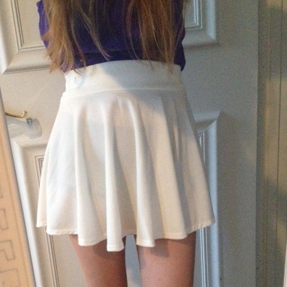 White skater skirt mini stretch waist jersey small