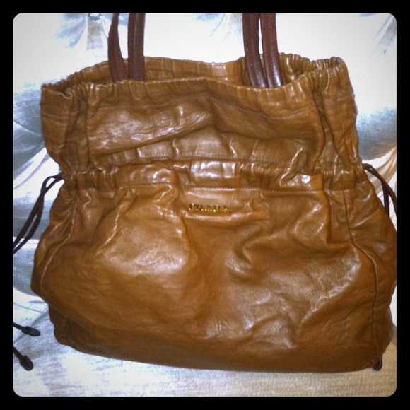 SOLD Prada Brown Leather Drawstring tote - Picture 1 of 4