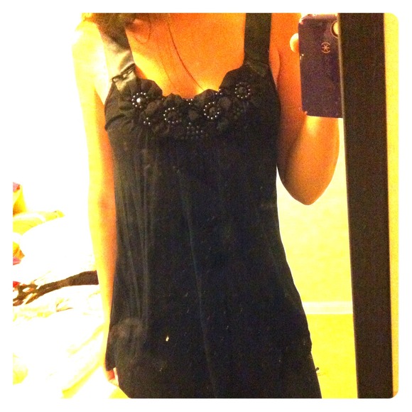 SOLD***** Black tank with raised flower neckline