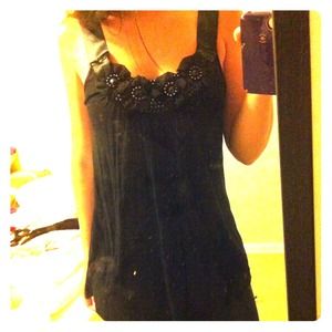 SOLD***** Black tank with raised flower neckline