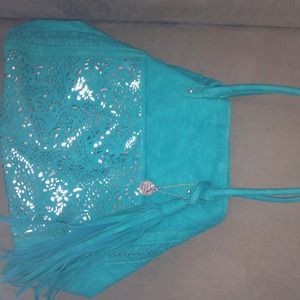 Gorgeous Big Buddha teal tassel purse <3