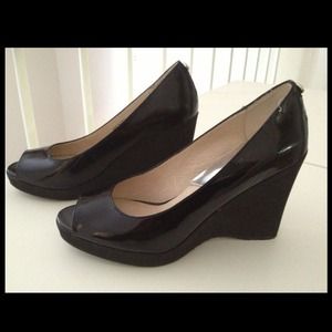 Cute Michael kors wedge with open toe shiny black