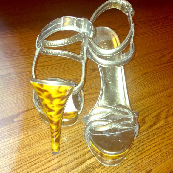 Unique Gold and Tortoise Heel Gucci Sandals