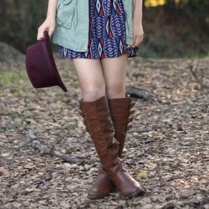 Brown faux leather boots