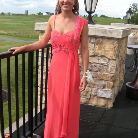 la femme coral prom dress