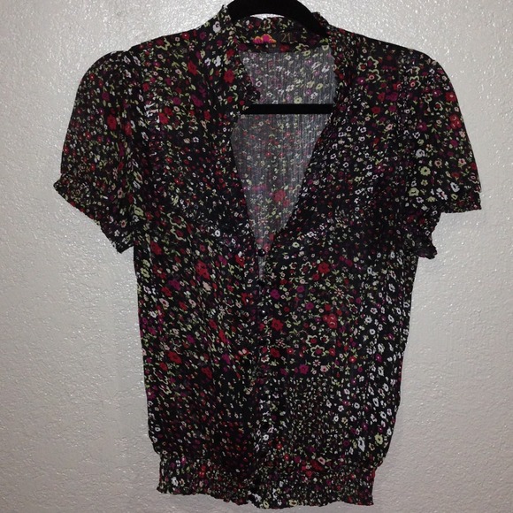 Black sheer blouse with flowers