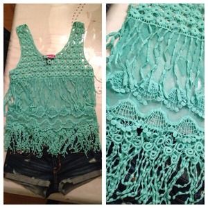 Gorgeous Turquoise Fringe Knit Tank