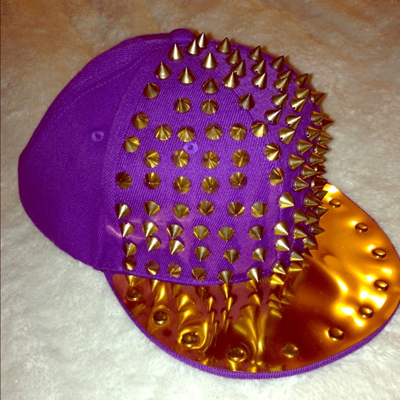 Purple and gold spiked snapback hat
