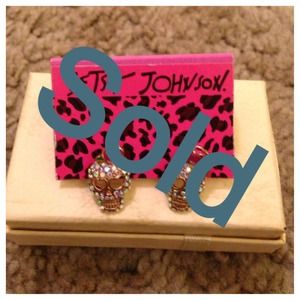 Betesy Johnson Rhinestone Skull &Rose Stud Earings
