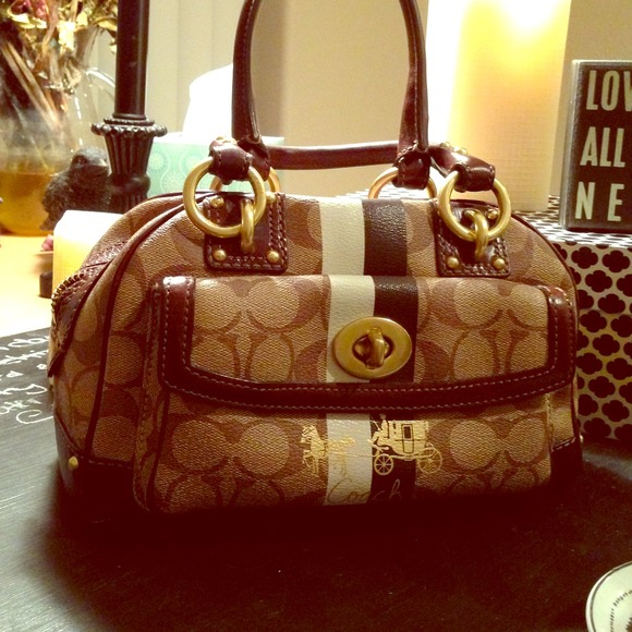 Coach Signature Heritage Stripe Brown Satchel Bag