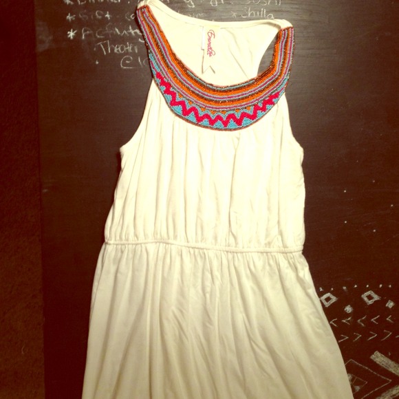 White Jersey Frock with Beaded Collar