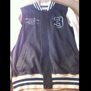 Mens Grey/Cream Varsity Jacket