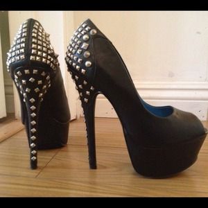 Studded peep toe stilettos