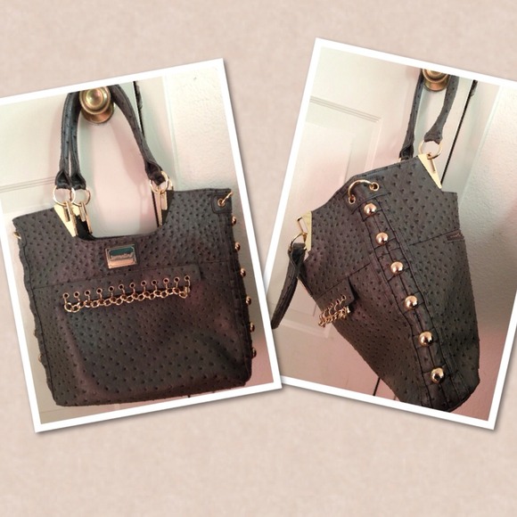 Handbags - Gray leather ostrich print purse