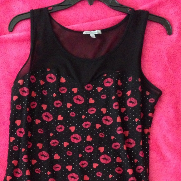 Tank dress. Black mesh & Kiss mark pattern! - Picture 1 of 3