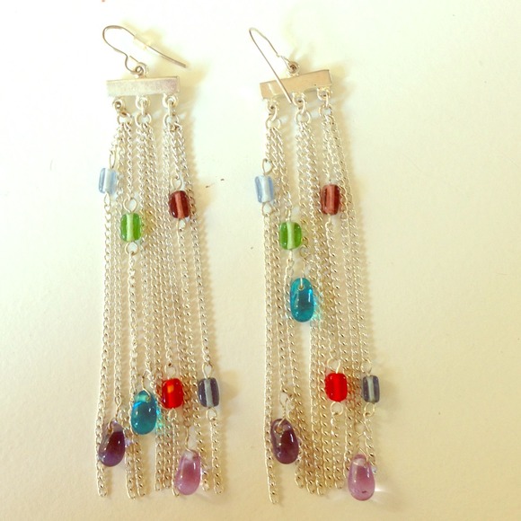 Silver with Multicolor beaded earrings