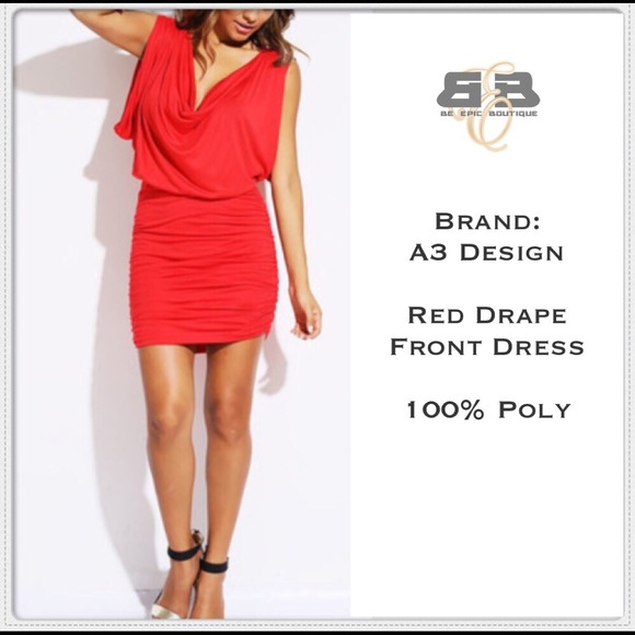 Dresses & Skirts - Red Drape Front Mini Dress