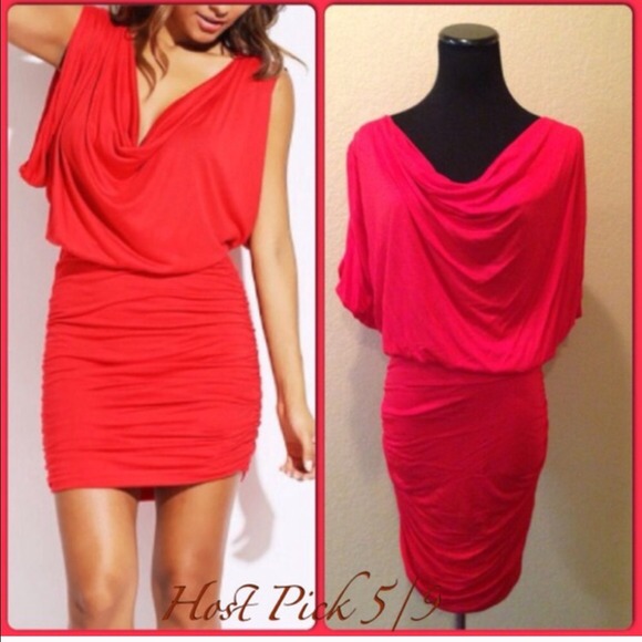 Red Drape Front Mini Dress - Picture 2 of 4