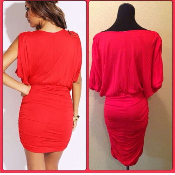 Red Drape Front Mini Dress - Picture 3 of 4