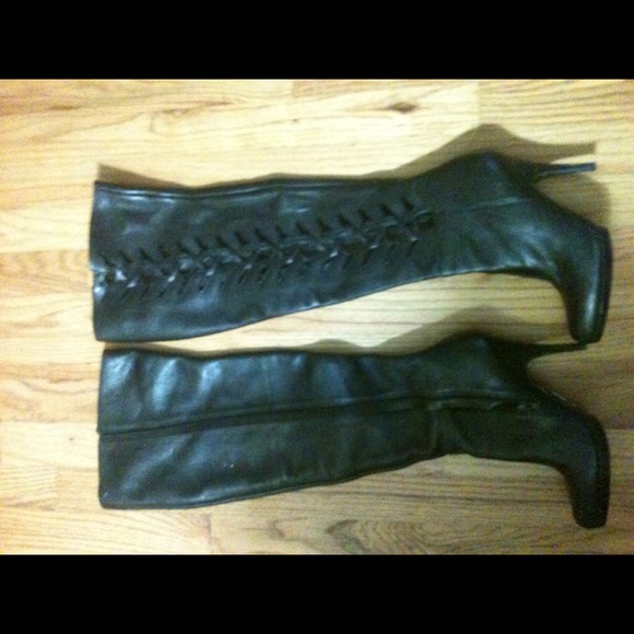 Calvin Klein Black Leather Over The Knee Boots