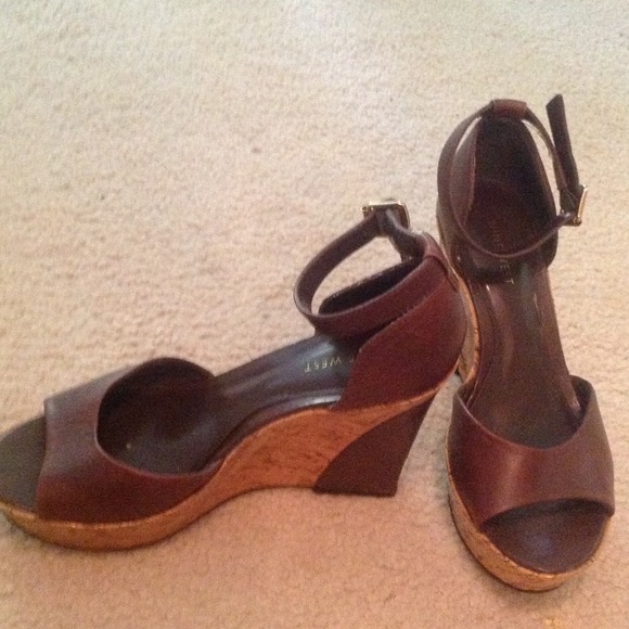 Brown leather wedges