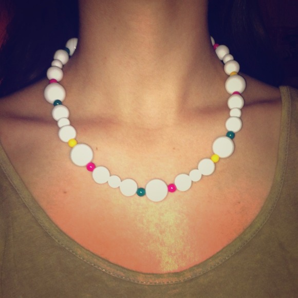 Vintage white and multi color bead necklace.