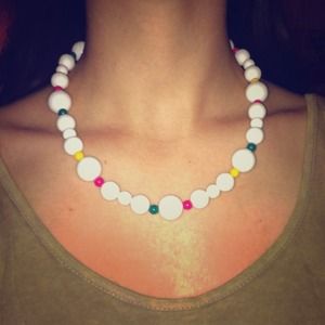 Vintage white and multi color bead necklace.