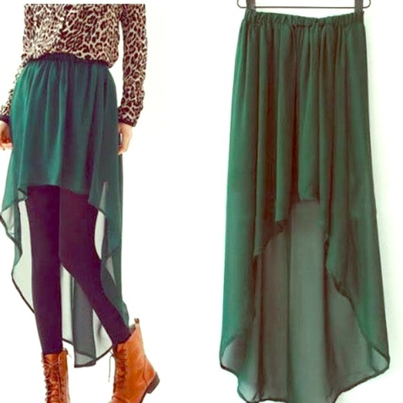 Green high low skirt