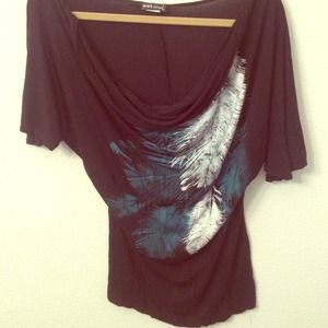 Black with green and white graphic feathers