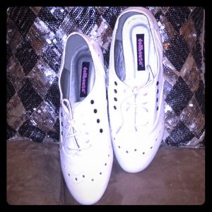 White Doll House lace up flats