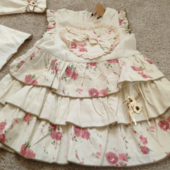 Girls dress & coat set size 3T ruffle cords roses