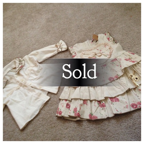 Girls dress & coat set size 3T ruffle cords roses