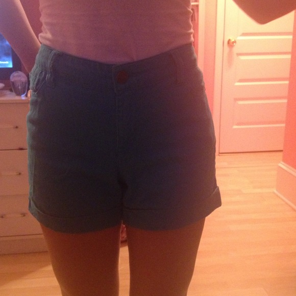Turquoise high waisted shirts shorts