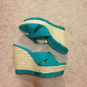 Jessica Simpson turquoise wedge slides