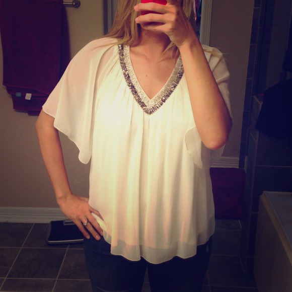 Sheer White Blouse with Beaded Detail