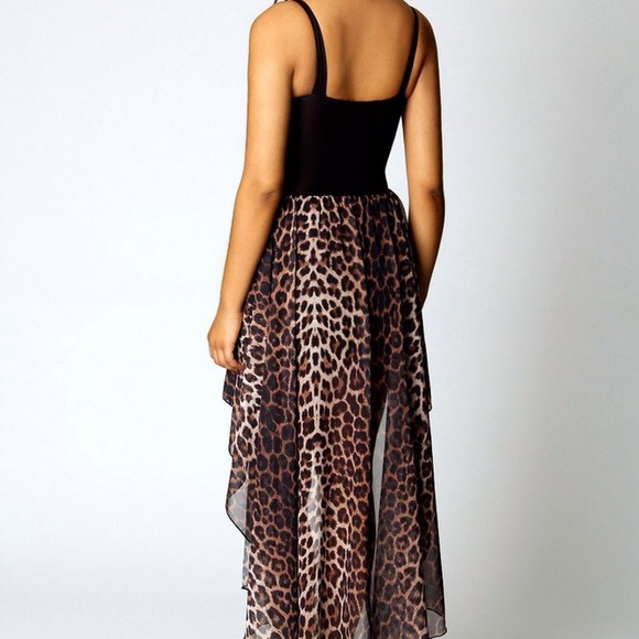 Sexy Black Leopard Animal Print Hi Low Dress - Picture 2 of 3