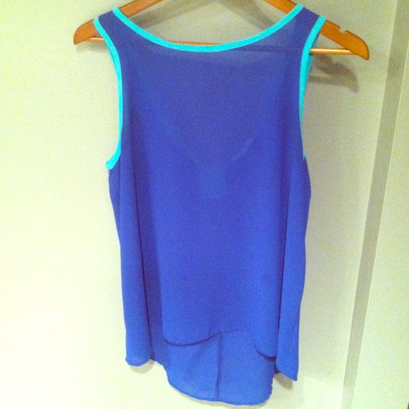 SOLD!!!!!!!!!!!!!Sheer navy and turquoise blouse.