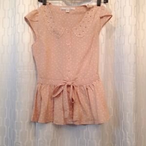 LC Lauren Conrad polka dot bow tie peplum top XS