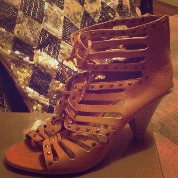 Camel colored gladiators with gold studs