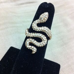 Rose gold pavé crystal snake ring