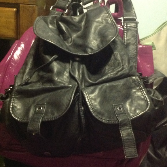 Leather like black backpack
