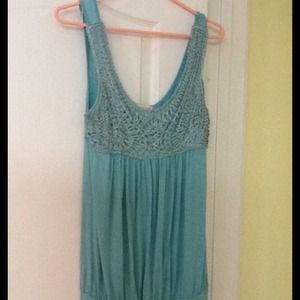 Forever 21 Light Teal Tank with Crochet Detail