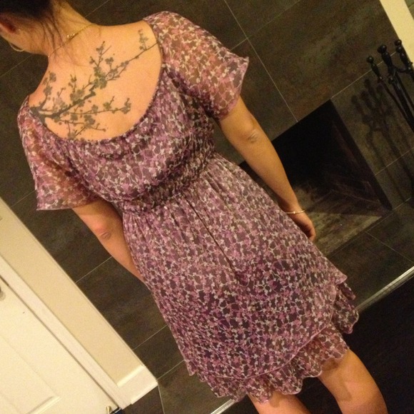 Purple floral dress with ruffle - Picture 2 of 3