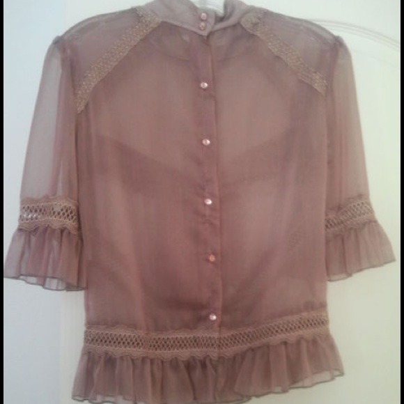ELEGANT SHEER BLOUSE W/ FRILL AND BUTTON DETAIL - Picture 2 of 2