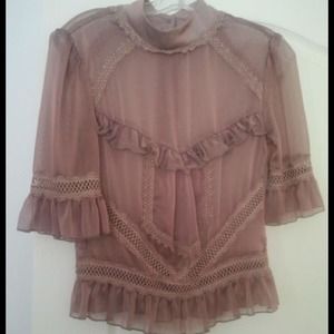 ELEGANT SHEER BLOUSE W/ FRILL AND BUTTON DETAIL