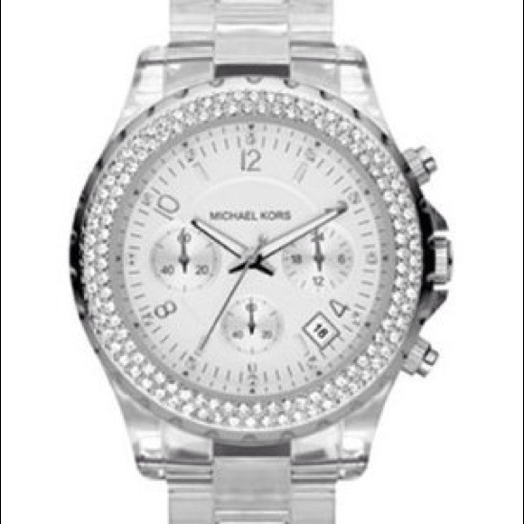 Michael Kors Quartz, Clear Band White Dial Watch