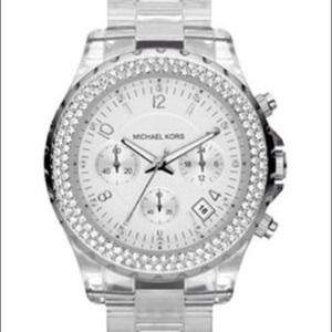 Michael Kors Quartz, Clear Band White Dial Watch